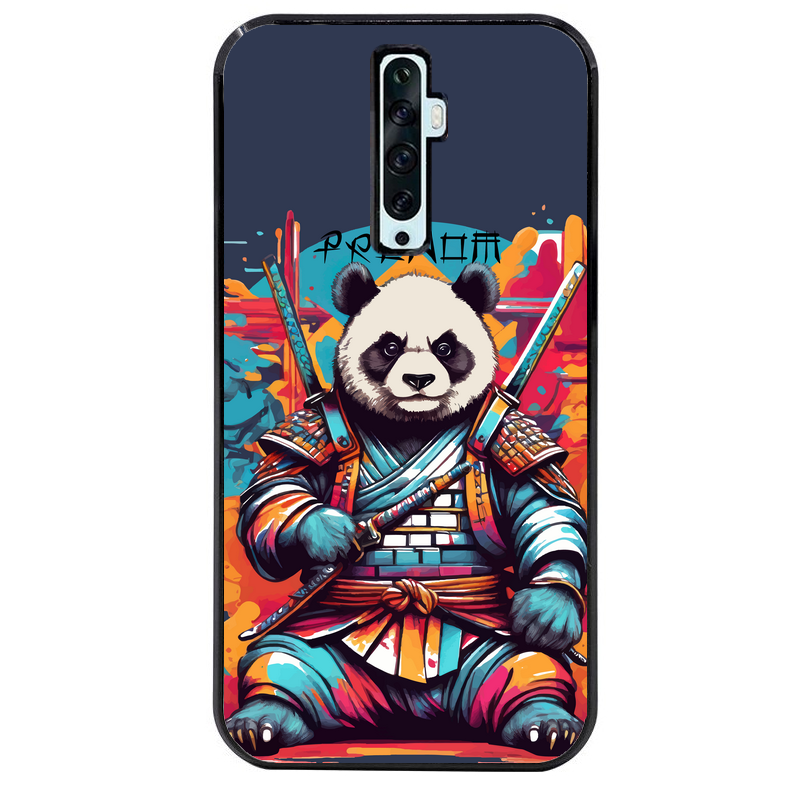 Coque noire taperso pour OPPO Reno 2 et 2Z avec motif panda katana personnalisee protection antichoc personnalisée