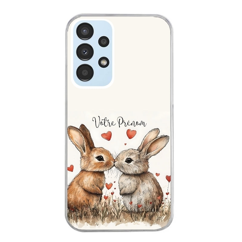 Coque taperso pour Galaxy A13 4G et 5G A23 A53 avec motif lapin coeur avec prenom protection antichoc personnalisée
