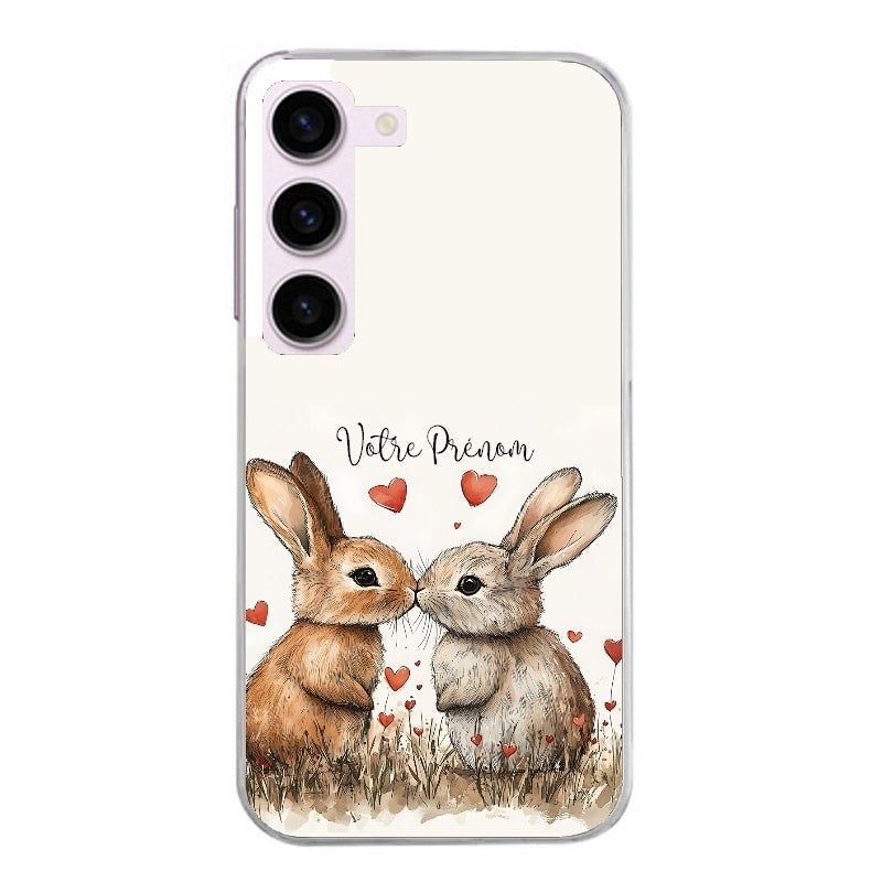 Coque taperso pour Galaxy A13 4G et 5G A23 A53 avec motif lapin coeur avec prenom protection antichoc personnalisée