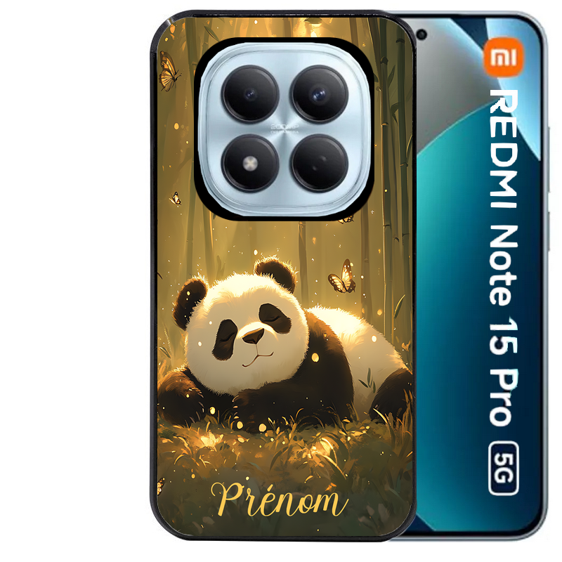 Coque noire taperso pour Redmi Note 15 et PRO PLUS 4G 5G avec motif panda et papillon personnalisee protection antichoc personnalisée