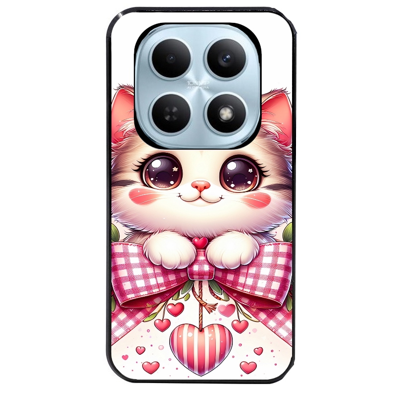 Coque noire taperso pour POCO M8 5G et PRO 5G avec motif chat noeud et coeur protection antichoc personnalisée