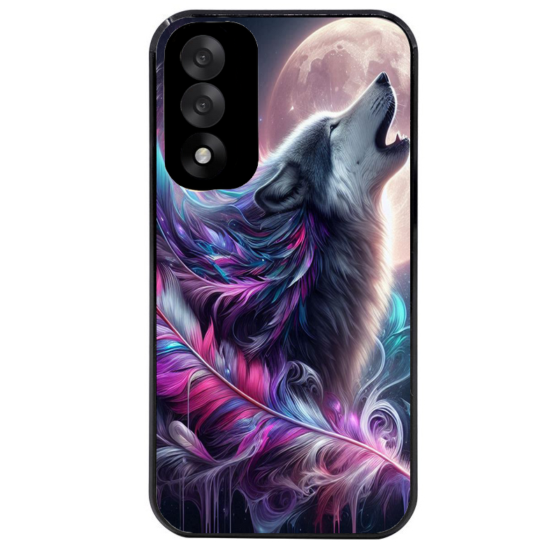 Coque noire taperso pour OnePlus Nord 5 avec motif loup et plume protection antichoc personnalisée