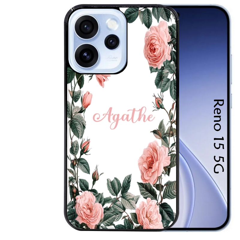 Coque noire taperso pour OPPO Reno 15 et F FS 5G avec motif cadre fleur pastel personnalisee protection antichoc personnalisée