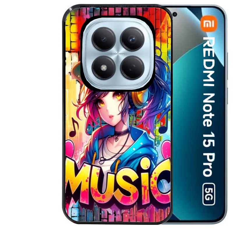 Coque noire taperso pour Redmi Note 15 et PRO PLUS 4G 5G avec motif anime manga et music protection antichoc personnalisée