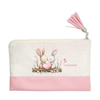 Pochette personnalisée motif lapin love en toile et simili cuir personnalisée