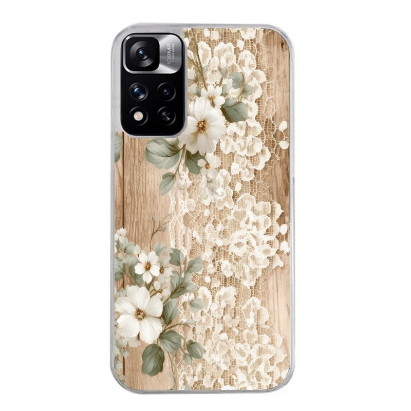 Coque taperso pour Redmi Note 10 4G 5G PRO 10S avec motif bois et dentelle 1 protection antichoc personnalisée