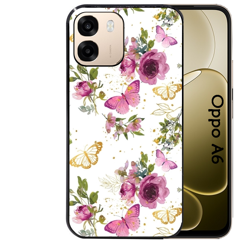Coque noire taperso pour OPPO A6 A6X 4G et 5G avec motif fleur et papillon protection antichoc personnalisée