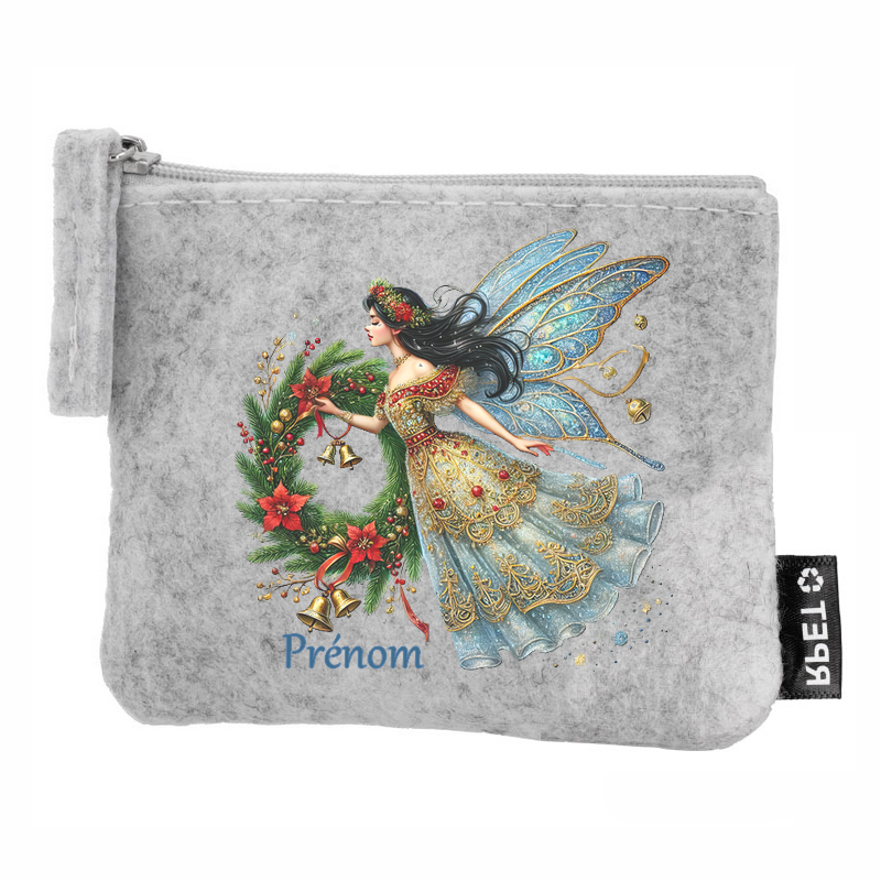 Porte monnaie personnalisé fee noel en feutrine en feutrine