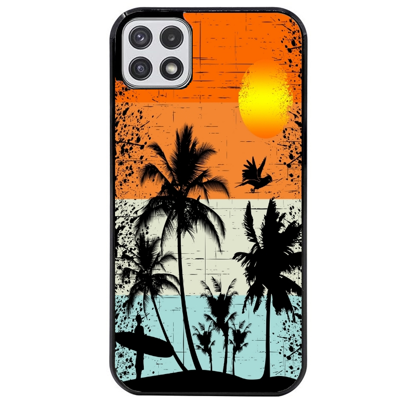 Coque noire taperso pour galaxy A22 A32 A52 A52S 4G 5G  avec motif hawai sun protection antichoc personnalisée