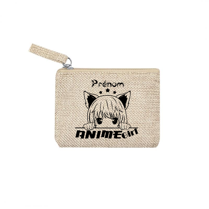 Pochette personnalisée motif anime girl étoile en toile et simili cuir personnalisée