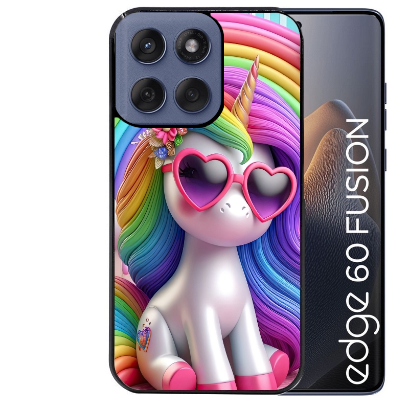 Coque noire taperso pour Moto Edge 60 et Neo Fusion Pro avec motif licorne pop art protection antichoc personnalisée