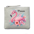 Porte monnaie personnalisé flamant fleurs ivoire en feutrine en feutrine ivoire