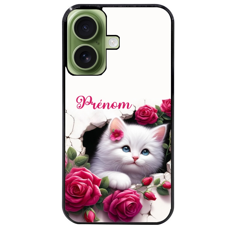Coque noire taperso pour Iphone 16 16E PLUS MAX PRO avec motif chat fleurs personnalisee protection antichoc personnalisée