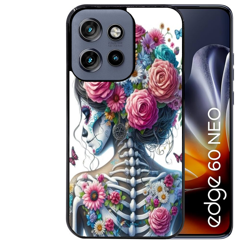 Coque noire taperso pour Moto Edge 60 et Neo Fusion Pro avec motif tete de mort calavera papillon protection antichoc personnalisée