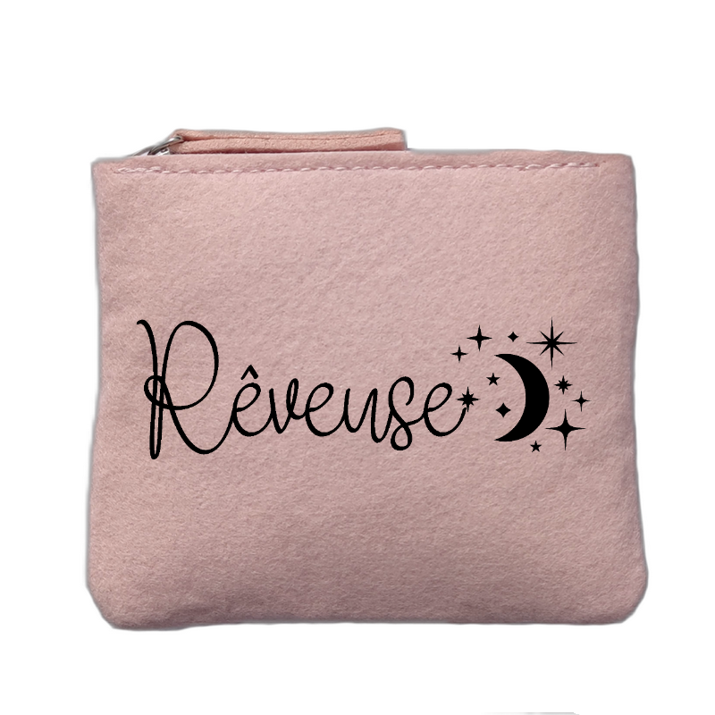 Porte monnaie personnalisé motif reveuse rose clair en feutrine en feutrine