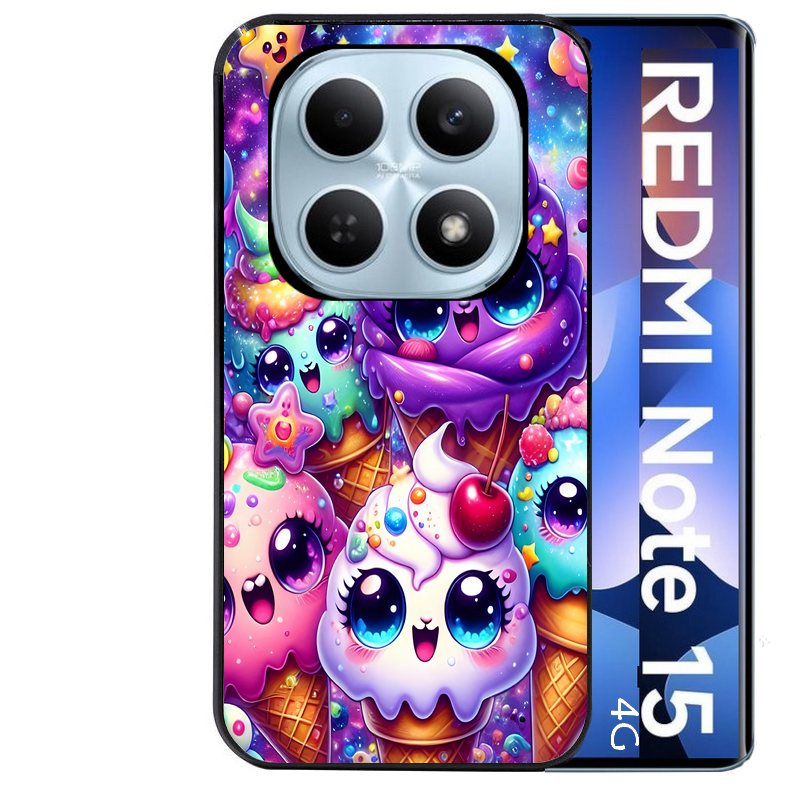 Coque noire taperso pour Redmi Note 15 et PRO PLUS 4G 5G avec motif anime ice cream kawaii protection antichoc personnalisée