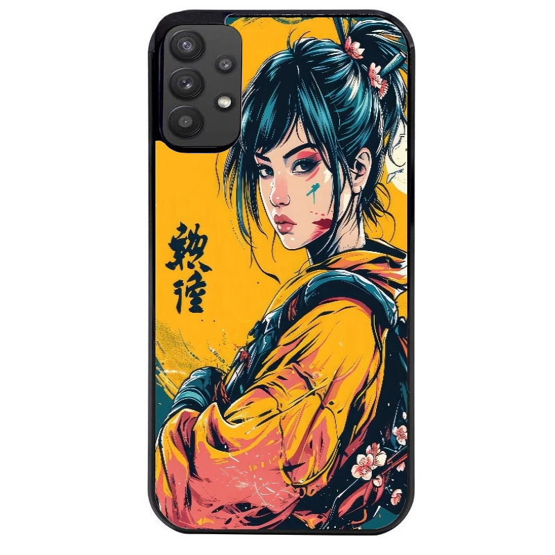 Coque noire taperso pour galaxy A22 A32 A52 A52S 4G 5G  avec motif samourai girl anime protection antichoc personnalisée