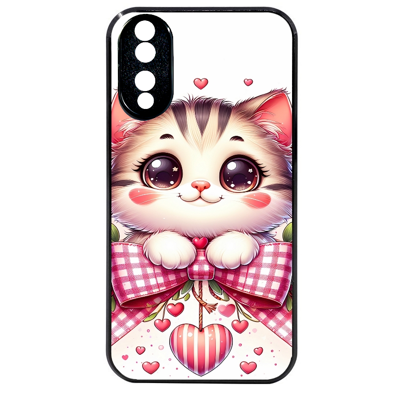 Coque noire taperso pour Honor 70 LITE 90 et LITE avec motif chat noeud et coeur protection antichoc personnalisée