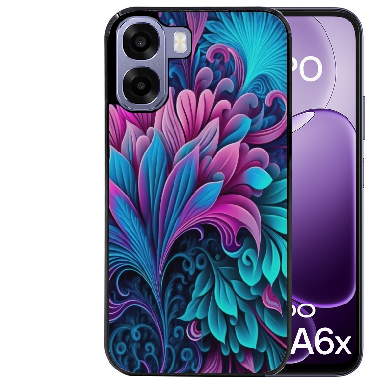 Coque noire taperso pour OPPO A6 A6X 4G et 5G avec motif tropical violet et des fleurs protection antichoc personnalisée