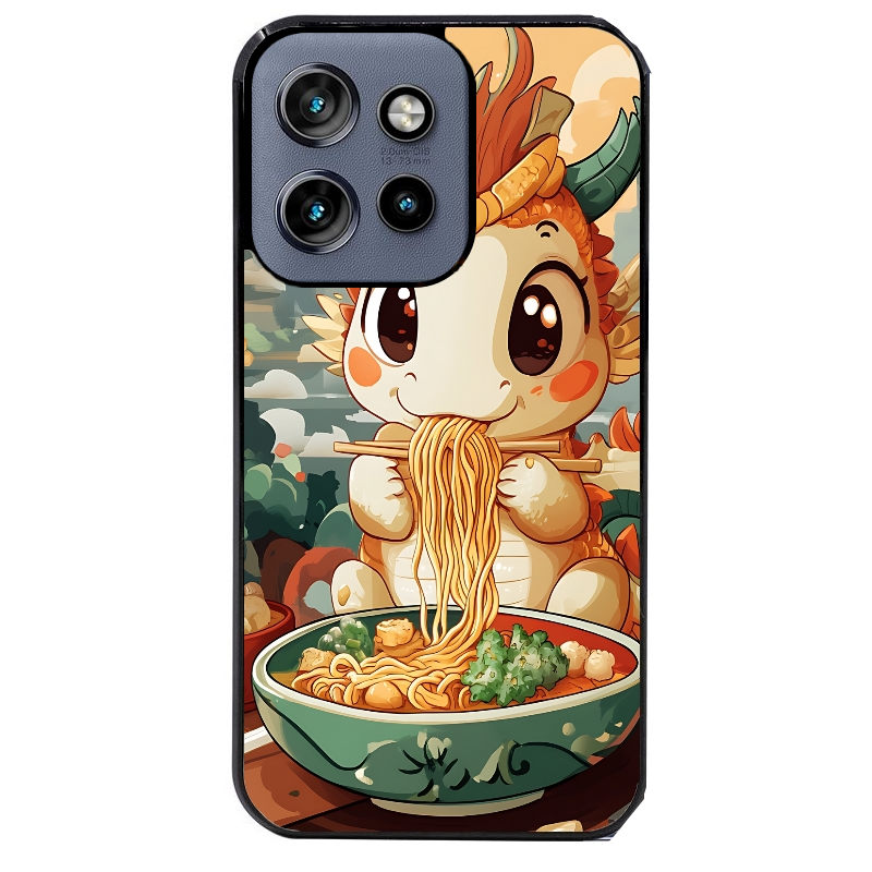 Coque noire taperso pour Moto Edge 60 et Neo Fusion Pro avec motif dragon ramen 3 protection antichoc personnalisée