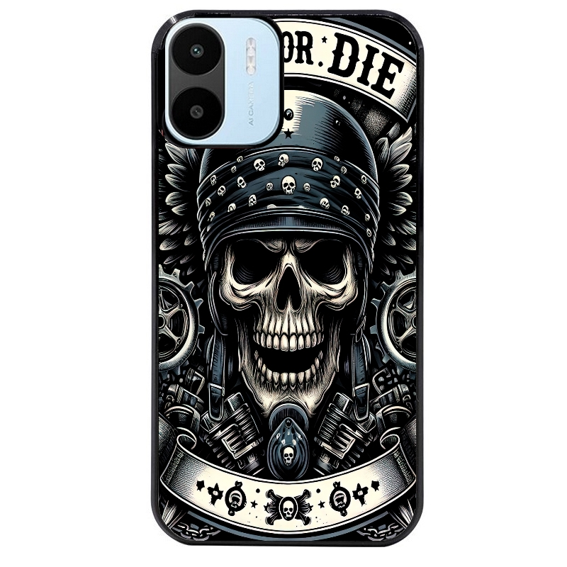 Coque noire taperso pour Redmi A1 et A2 avec motif mort motard protection antichoc personnalisée