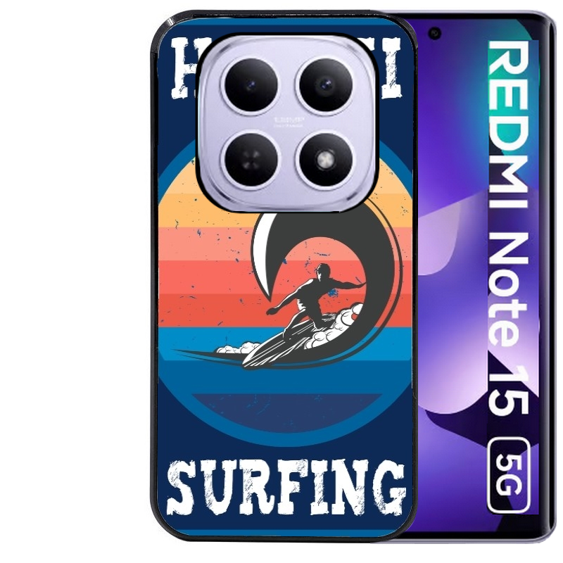 Coque noire taperso pour Redmi Note 15 et PRO PLUS 4G 5G avec motif hawaii et surf protection antichoc personnalisée