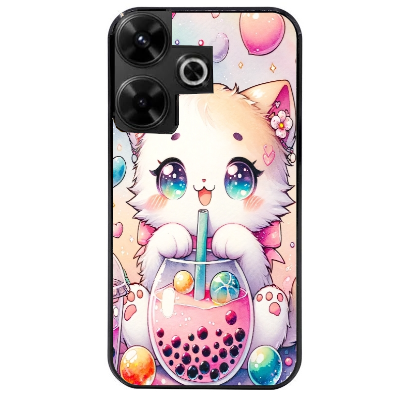 Coque noire taperso pour POCO M6 4G avec motif chat bubble style manga protection antichoc personnalisée