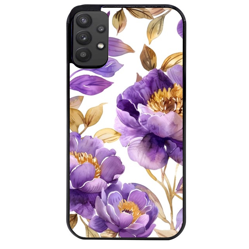 Coque noire taperso pour galaxy A22 A32 A52 A52S 4G 5G  avec motif fleur pivoine protection antichoc personnalisée