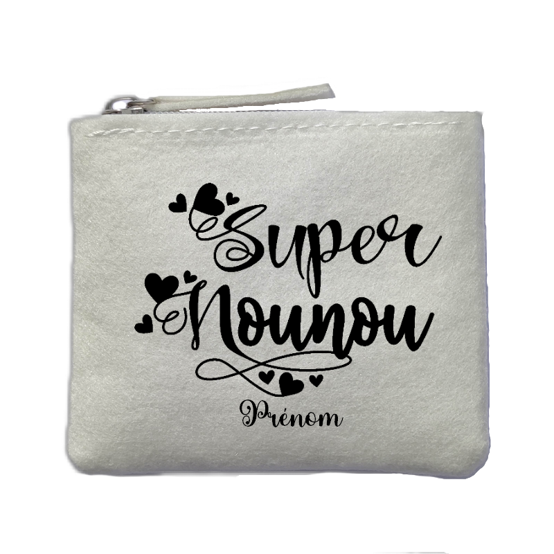 Porte monnaie personnalisé nounou super ivoire en feutrine en feutrine ivoire