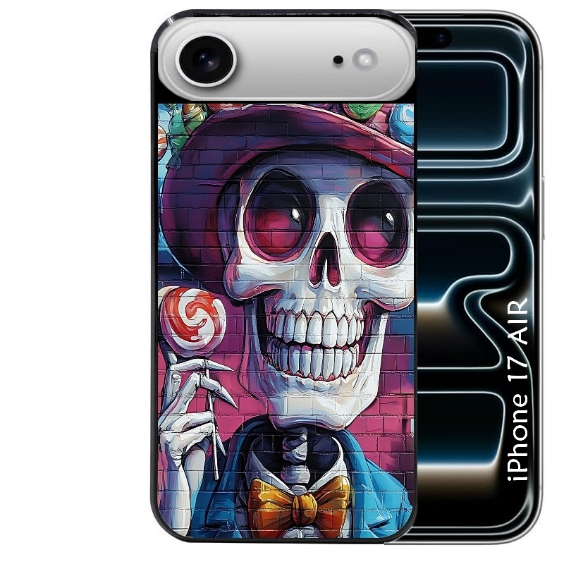 Coque noire taperso pour Iphone 17 17E AIR MAX PRO avec motif tete de mort tag protection antichoc personnalisée