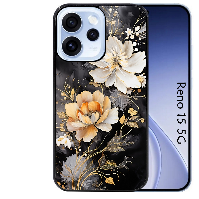 Coque noire taperso pour OPPO Reno 15 et F FS 5G avec motif fleur blanche protection antichoc personnalisée