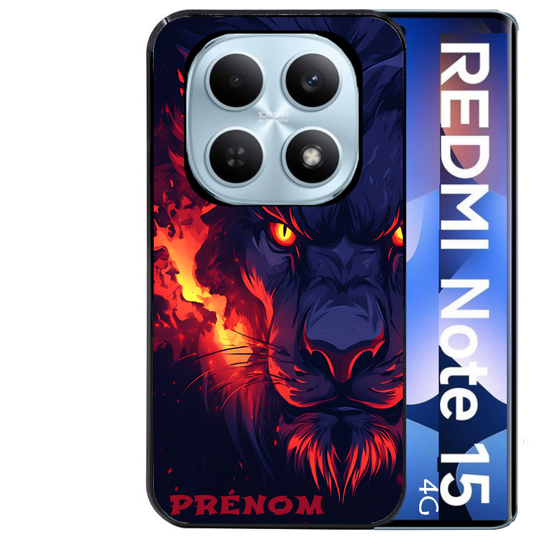 Coque noire taperso pour Redmi Note 15 et PRO PLUS 4G 5G avec motif lion anime protection antichoc personnalisée