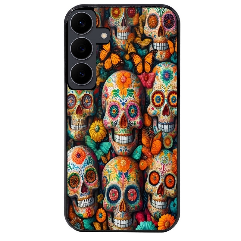 Coque noire taperso pour galaxy A06 A16 A26 A36 A56 avec motif mort mexicaine papillon protection antichoc personnalisée