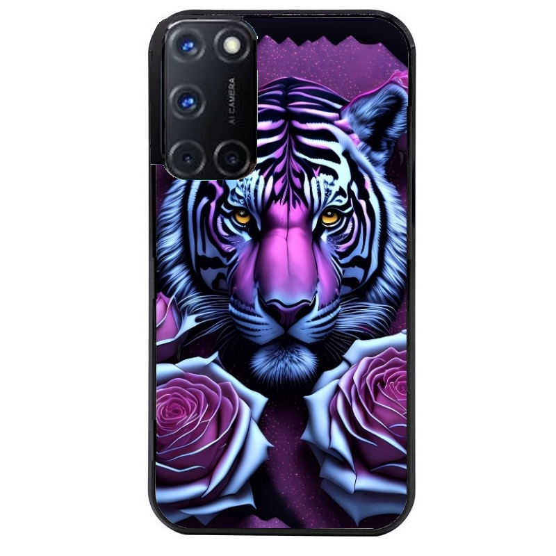 Coque noire taperso pour OPPO A72 4G avec motif tigre uv style manga protection antichoc personnalisée