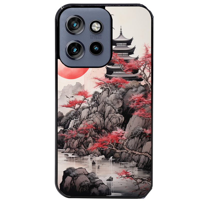 Coque noire taperso pour Moto Edge 60 et Neo Fusion Pro avec motif japan et temple protection antichoc personnalisée