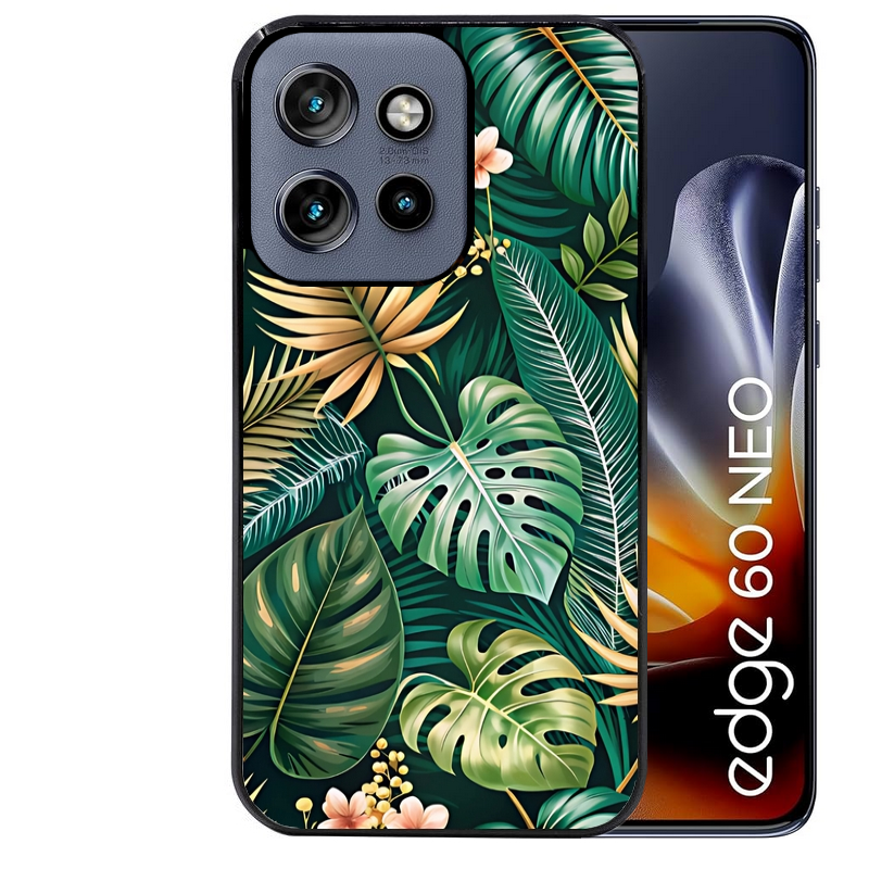 Coque noire taperso pour Moto Edge 60 et Neo Fusion Pro avec motif jungle dore protection antichoc personnalisée