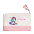 Pochette personnalisée motif licorne étoile en toile et simili cuir personnalisée