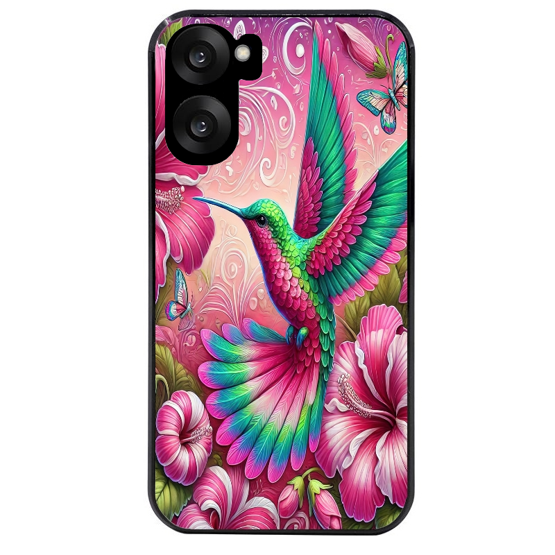 Coque noire taperso pour OnePlus Nord CE5 avec motif colibri et fleurs protection antichoc personnalisée