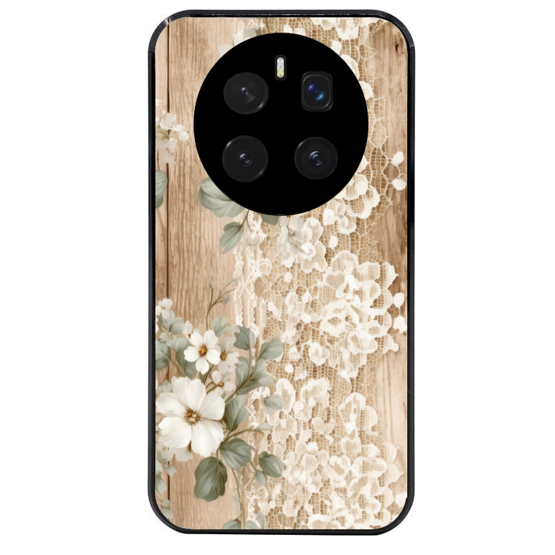 Coque noire taperso pour Magic 7 LITE et PRO avec motif bois et dentelle 1 protection antichoc personnalisée