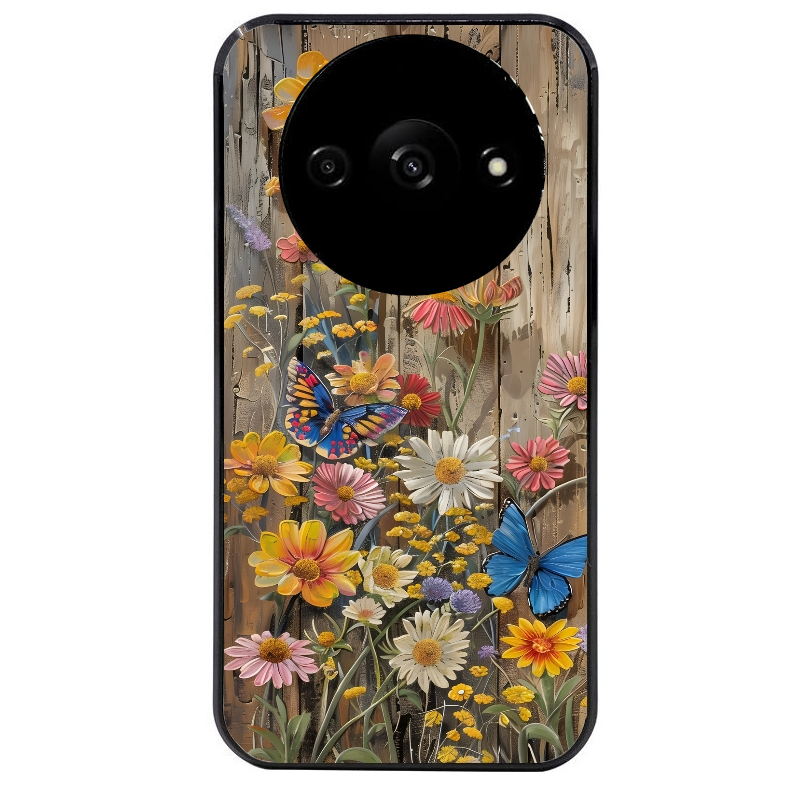 Coque noire taperso pour Redmi A3 avec motif bois et papillon 1 protection antichoc personnalisée