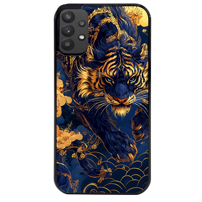 Coque noire taperso pour galaxy A22 A32 A52 A52S 4G 5G  avec motif tigre et fleur protection antichoc personnalisée