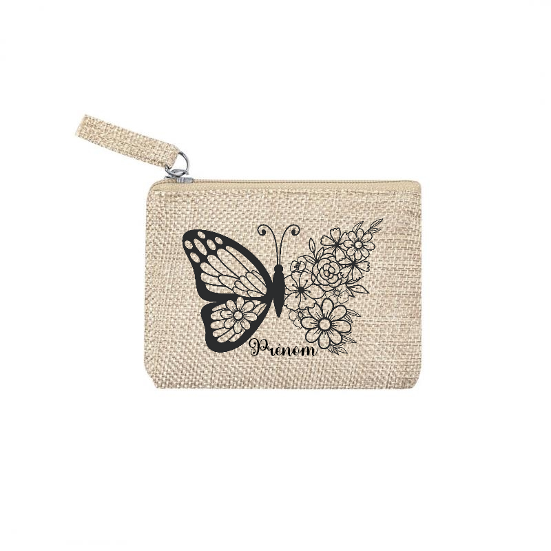 Pochette personnalisée motif papillon black en toile et simili cuir personnalisée