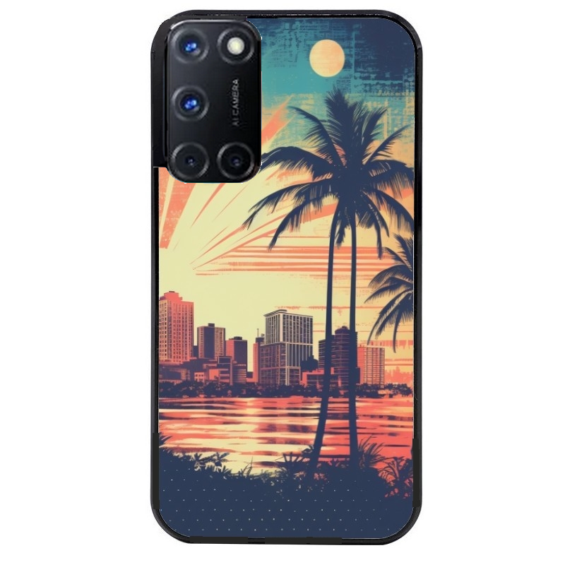 Coque noire taperso pour OPPO Reno 8 LITE avec motif hawaii retro protection antichoc personnalisée