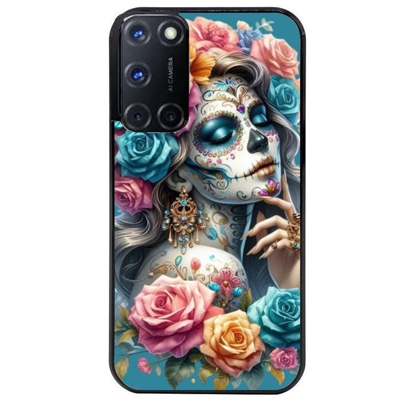 Coque noire taperso pour OPPO Reno 8 LITE avec motif tete de mort calavera bleu protection antichoc personnalisée