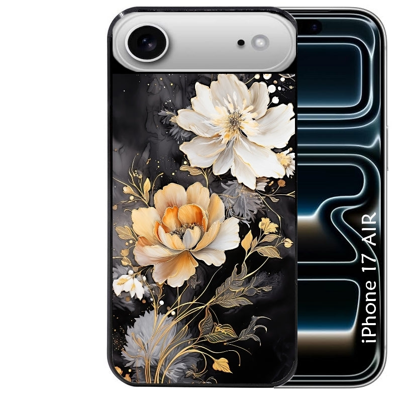 Coque noire taperso pour Iphone 17 17E AIR MAX PRO avec motif fleur blanche protection antichoc personnalisée
