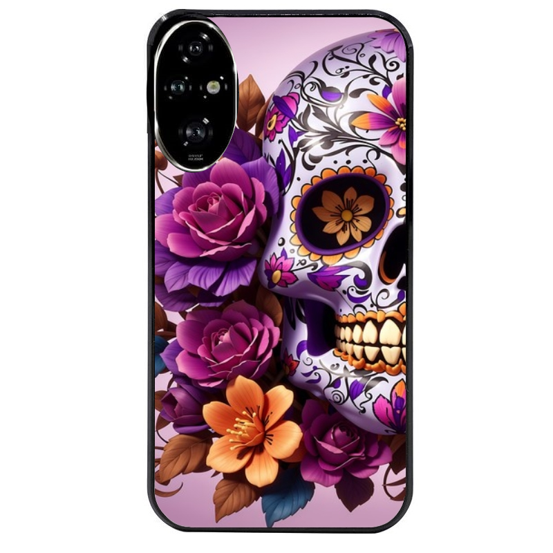Coque noire taperso pour Honor 200 et Lite Pro Smart avec motif tete de mort calavera violette protection antichoc personnalisée