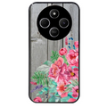Coque noire taperso pour POCO C75 avec motif bois gris et fleur rose protection antichoc personnalisée