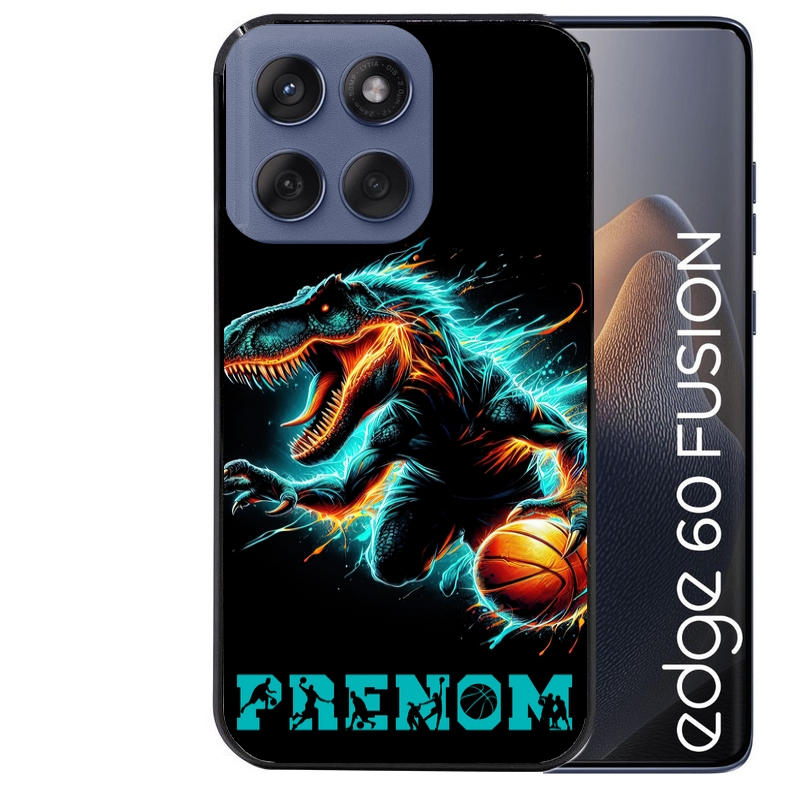 Coque noire taperso pour Moto Edge 60 et Neo Fusion Pro avec motif basket et dino personnalisee protection antichoc personnalisée