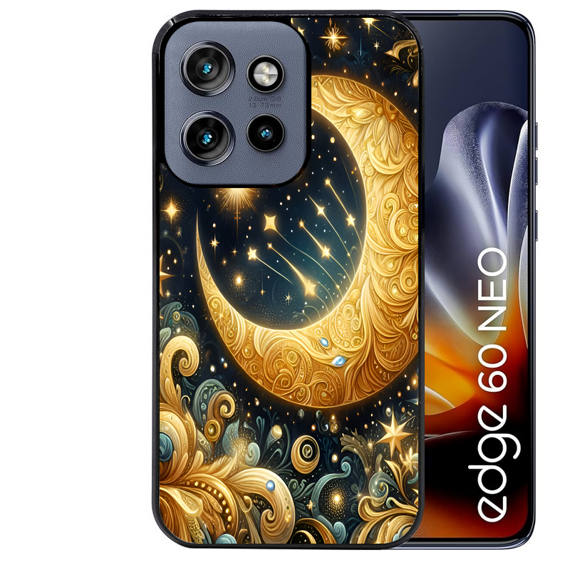 Coque noire taperso pour Moto Edge 60 et Neo Fusion Pro avec motif lune astre protection antichoc personnalisée