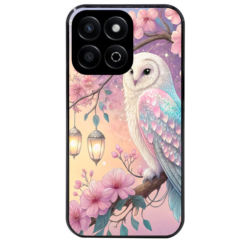 Coque noire taperso pour Honor 70 LITE 90 et LITE avec motif chouette cerisier protection antichoc personnalisée